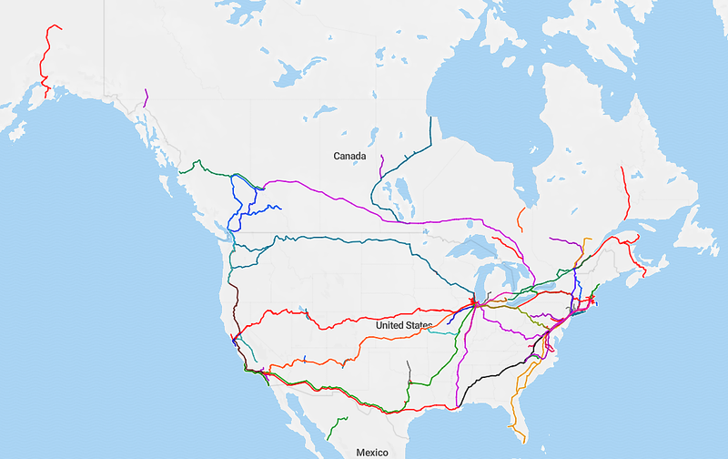 Train Map of North America